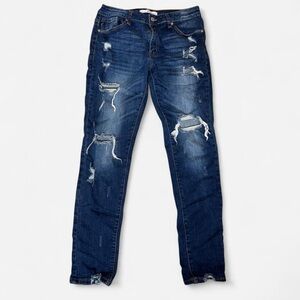 KanCan Distressed Stretch Skinny Jeans Women’s Size 9 Dark Wash Frayed